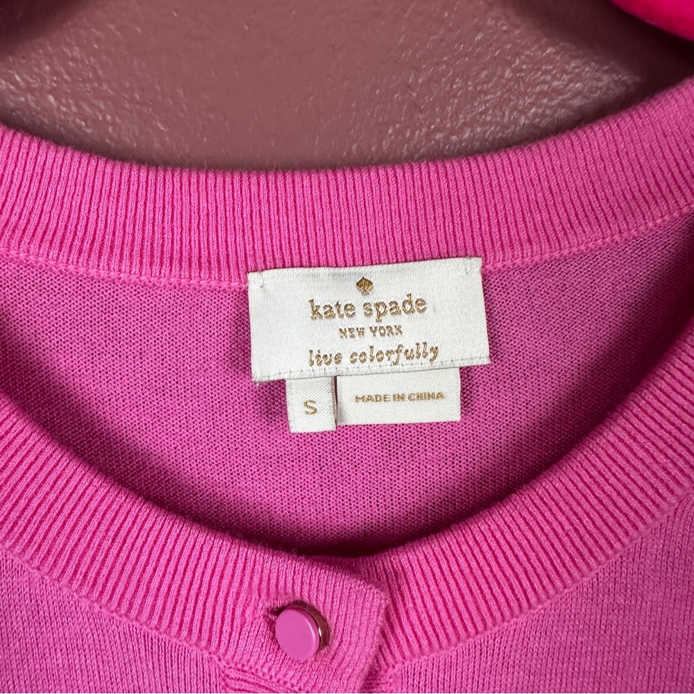 Kate Spade hot pink light weight cardigan bow on cuffs size small - Picture 3 of 8